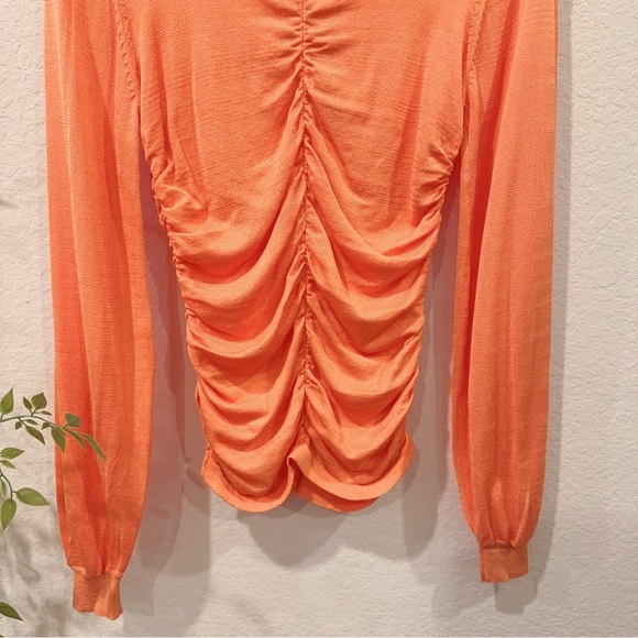 Keepsake the Label Orange Ruched Long Sleeve Cotton Silk Knit Top Size Small NWT - Picture 3 of 5
